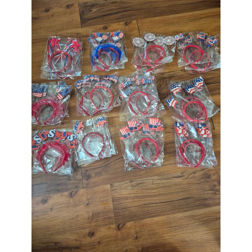 36 Fourth of July Headbands 12 Different Designs 3 Each USA Red Blue White s31